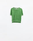 Green Short Sleeve Sweater With White Line Detail