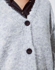 Grey Cardigan With a Deep v Neck With Lace Detail