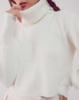 High Neck Jumper With Balloon Sleeve in Cream
