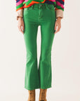 High Waist Flare Jean in Green