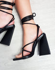 Strappy Lace Block High Heels