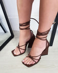 Strappy Lace Block High Heels