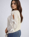 Cut Out Tie Bow Sleeve Detail Chunky Knitted Top