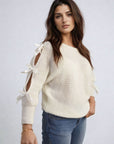 Cut Out Tie Bow Sleeve Detail Chunky Knitted Top