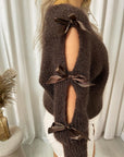 Cut Out Tie Bow Sleeve Detail Chunky Knitted Top