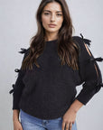 Cut Out Tie Bow Sleeve Detail Chunky Knitted Top