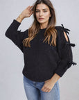 Cut Out Tie Bow Sleeve Detail Chunky Knitted Top
