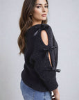 Cut Out Tie Bow Sleeve Detail Chunky Knitted Top