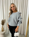 Cut Out Tie Bow Sleeve Detail Chunky Knitted Top