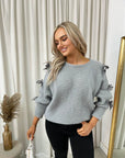 Cut Out Tie Bow Sleeve Detail Chunky Knitted Top