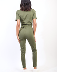 Collared V-Neckline Zip Up with Tie Belt Jumpsuit