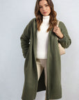 Open Front Folded Sleeve Long Coat Jacket