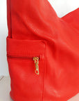 Faux Leather Shoulder Bag with Side Pocket Zip Detail