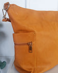 Faux Leather Shoulder Bag with Side Pocket Zip Detail