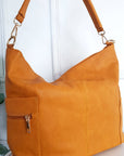 Faux Leather Shoulder Bag with Side Pocket Zip Detail