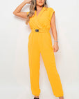 Short Sleeve Wrap Front Belted Jumpsuit