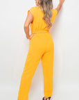 Short Sleeve Wrap Front Belted Jumpsuit