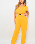 Short Sleeve Wrap Front Belted Jumpsuit