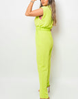 Short Sleeve Wrap Front Belted Jumpsuit