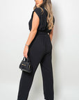 Short Sleeve Wrap Front Belted Jumpsuit