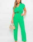 Short Sleeve Wrap Front Belted Jumpsuit