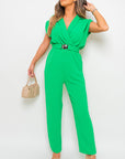 Short Sleeve Wrap Front Belted Jumpsuit
