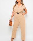 Short Sleeve Wrap Front Belted Jumpsuit