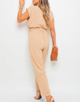 Short Sleeve Wrap Front Belted Jumpsuit