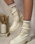 Lace Up Buckle Chunky Combat Boots