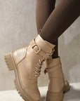 Lace Up Buckle Chunky Combat Boots