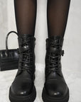 Lace Up Buckle Chunky Combat Boots