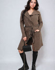 Check Print Full Sleeve Notched Lapel Collar Neck Belted Coat - Toi ‘n’ Moi Ltd