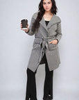 Check Print Full Sleeve Notched Lapel Collar Neck Belted Coat - Toi ‘n’ Moi Ltd