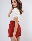 High Waist Tie Belt Paper Bag Shorts