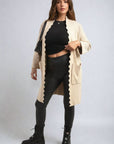 Open Front Longline Knitted Cardigan with Front Pockets