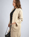 Open Front Longline Knitted Cardigan with Front Pockets