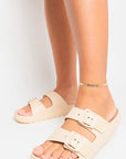 Double Strap Slip On Buckled Sandals