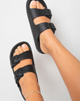 Double Strap Slip On Buckled Sandals
