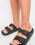 Double Strap Slip On Buckled Sandals