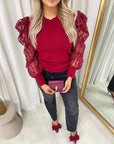 Puff Sleeve Lace Long Sleeve Top