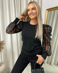 Puff Sleeve Lace Long Sleeve Top