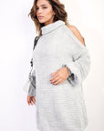 High Neck Oversized Open Shoulder Long Sleeve Knitted Jumper