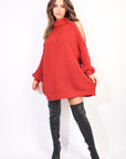 High Neck Oversized Open Shoulder Long Sleeve Knitted Jumper