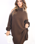 High Neck Oversized Open Shoulder Long Sleeve Knitted Jumper