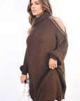High Neck Oversized Open Shoulder Long Sleeve Knitted Jumper