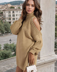 High Neck Oversized Open Shoulder Long Sleeve Knitted Jumper