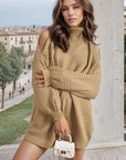 High Neck Oversized Open Shoulder Long Sleeve Knitted Jumper