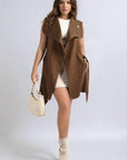 Wide Lapel Sleeveless Belted Jacket - Toi ‘n’ Moi Ltd