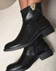 V-shaped Gold Ornament Zip Closure Flat Ankle Boots