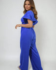 Wrap Over Tie Belt Frill Sleeve Jumpsuit